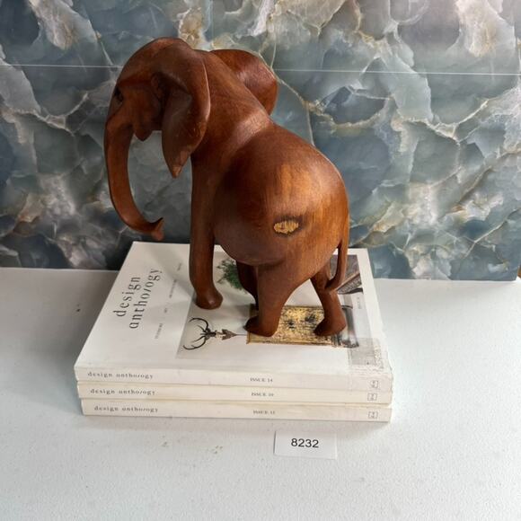 Hand Carved Wooden Elephant Figurine 10" Tall Decorative Sculpture - Picture 3 of 9